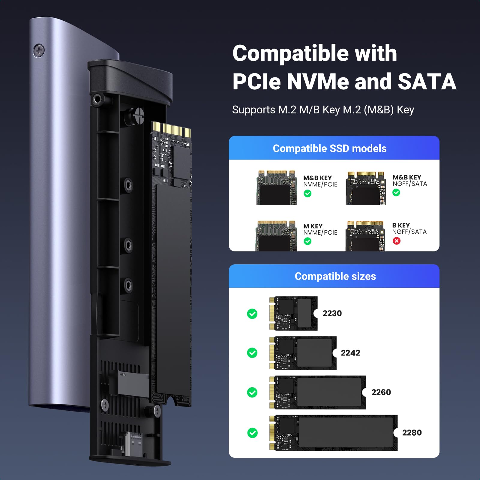 UGREEN M.2 NVMe SATA SSD Enclosure 10Gbps USB 3.2 Gen 2
