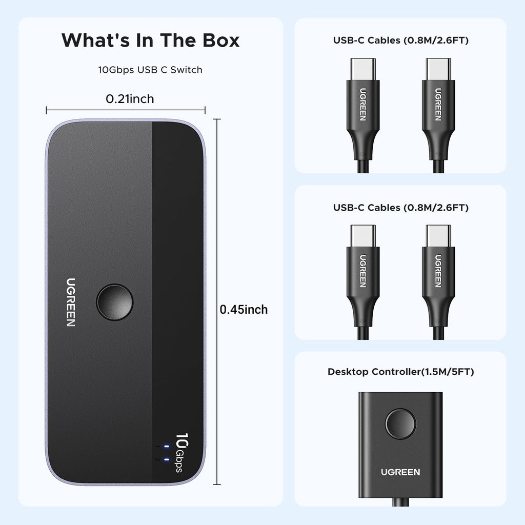 UGREEN USBC Switch - 2-Port, 4 x USB 3.2, 10Gbps Data
