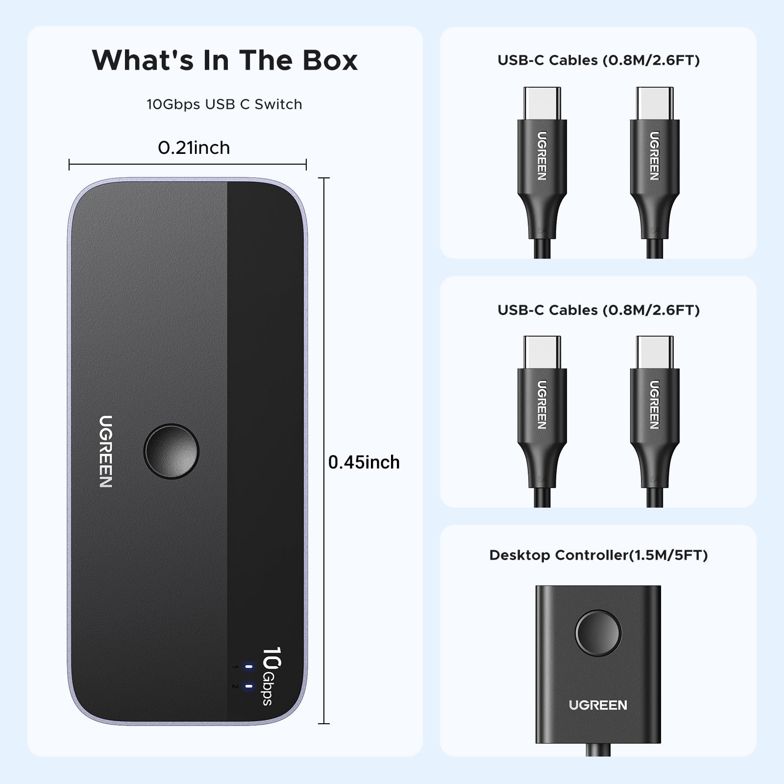 UGREEN USBC Switch - 2-Port, 4 x USB 3.2, 10Gbps Data